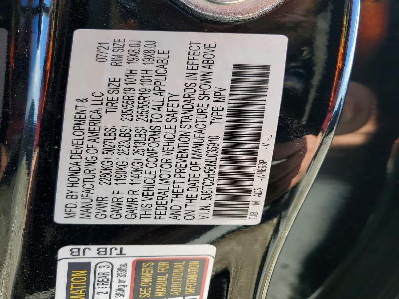 45968096 :رقم المزاد ، 5J8TC2H56ML035910 vin ، 2021 Acura Rdx مزاد بيع