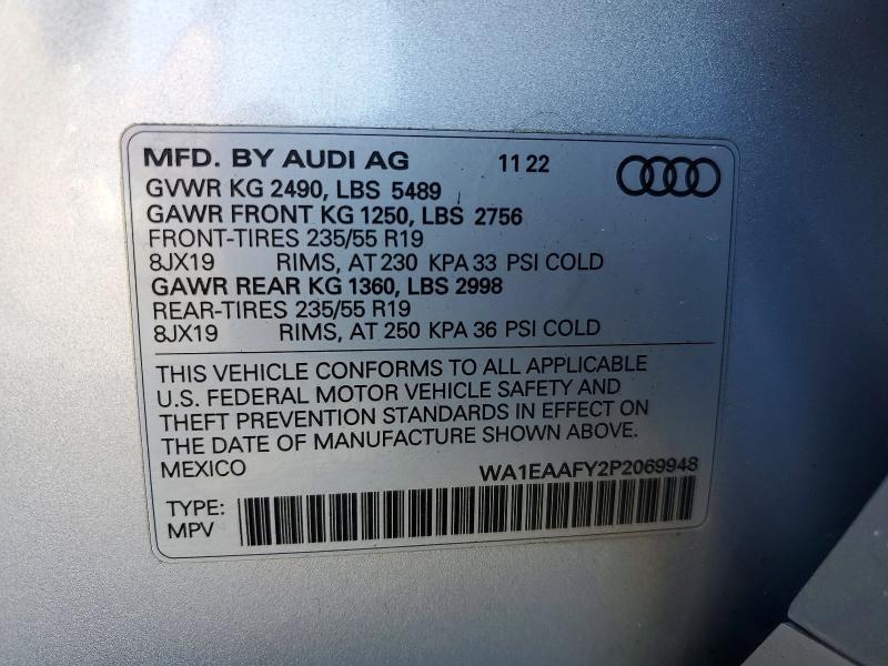 79610725 :رقم المزاد ، WA1EAAFY2P2069948 vin ، 2023 Audi Q5 مزاد بيع
