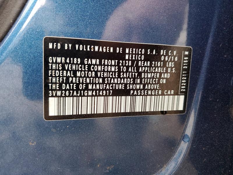 45678306 :رقم المزاد ، 3VW267AJ1GM414917 vin ، 2016 Volkswagen Jetta مزاد بيع