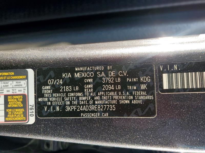 Aukcja sprzedaży 2024 Kia Forte, vin: 3KPF24AD3RE827735, numer aukcji: 46708866