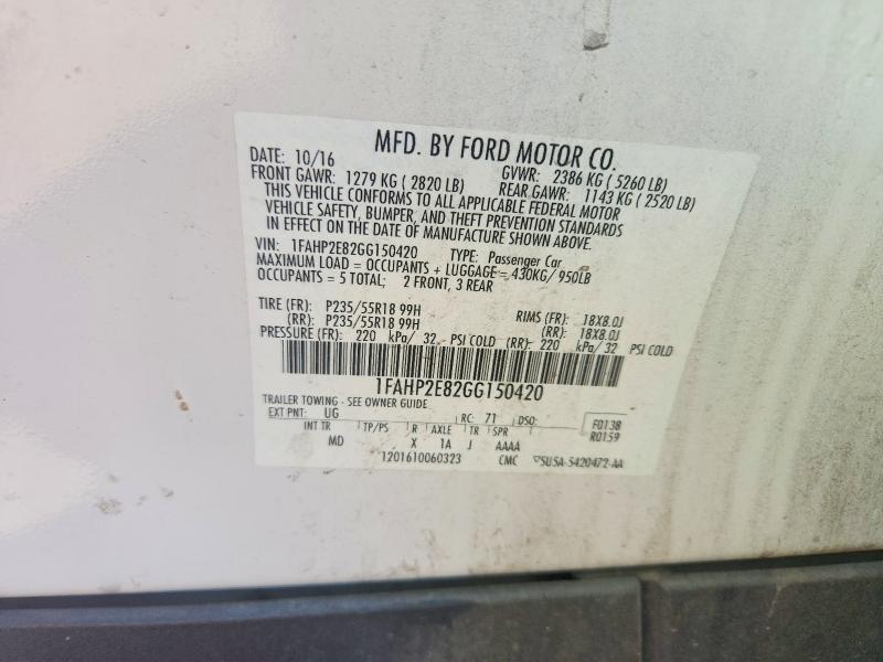 46359936 :رقم المزاد ، 1FAHP2E82GG150420 vin ، 2016 Ford Taurus مزاد بيع