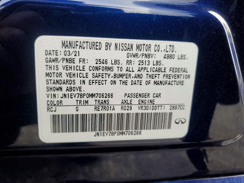 Aukcja sprzedaży 2021 Infiniti Q50, vin: JN1EV7BP0MM706266, numer aukcji: 46832766