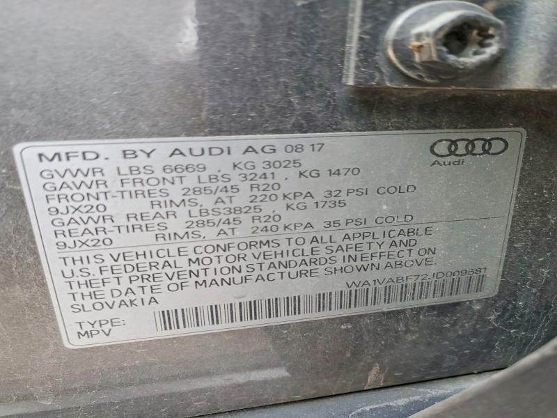 42047046 :رقم المزاد ، WA1VABF72JD009581 vin ، 2018 Audi Q7 مزاد بيع