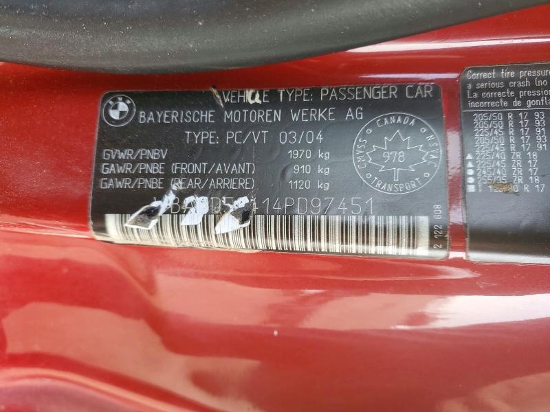 46526196 :رقم المزاد ، WBABD53414PD97451 vin ، 2004 Bmw 330 مزاد بيع