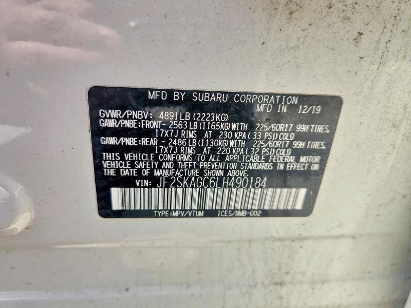 Продаж на аукціоні авто 2020 Subaru Forester, vin: JF2SKAGC6LH490184, номер лоту: 47131996