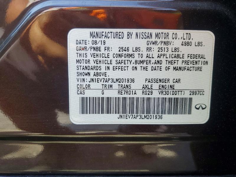 47619236 :رقم المزاد ، JN1EV7AP3LM201936 vin ، 2020 Infiniti Q50 مزاد بيع