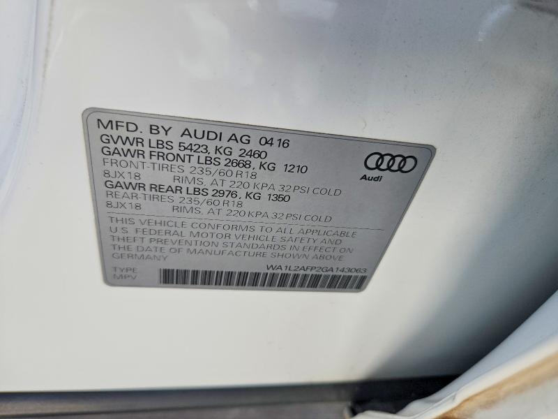 Продаж на аукціоні авто 2016 Audi Q5, vin: WA1L2AFP2GA143063, номер лоту: 46474826