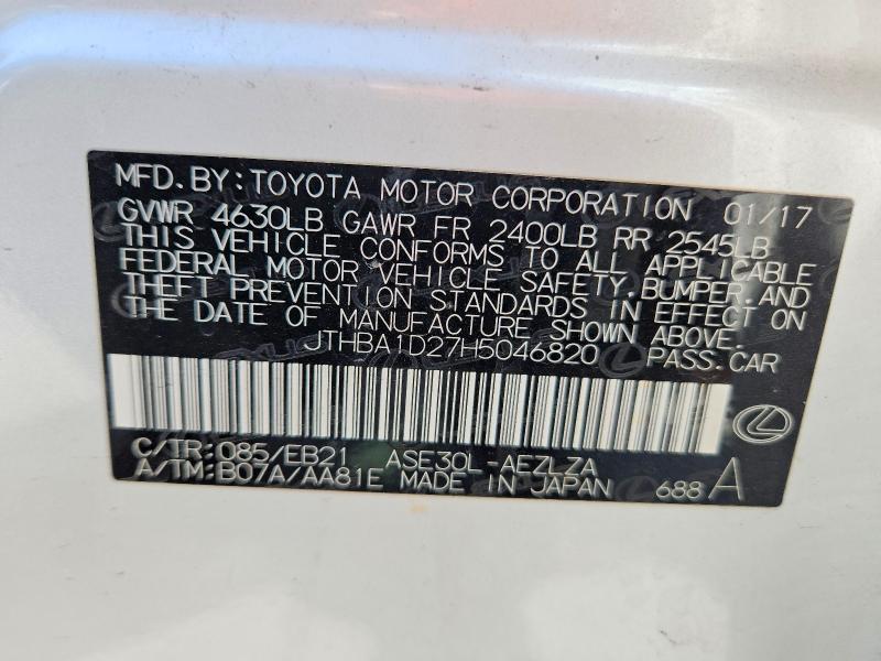 46419516 :رقم المزاد ، JTHBA1D27H5046820 vin ، 2017 Lexus Is 200t مزاد بيع