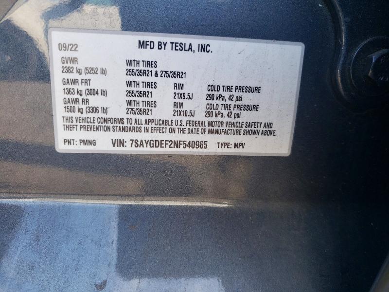 Aukcja sprzedaży 2022 Tesla Model Y, vin: 7SAYGDEF2NF540965, numer aukcji: 79593485