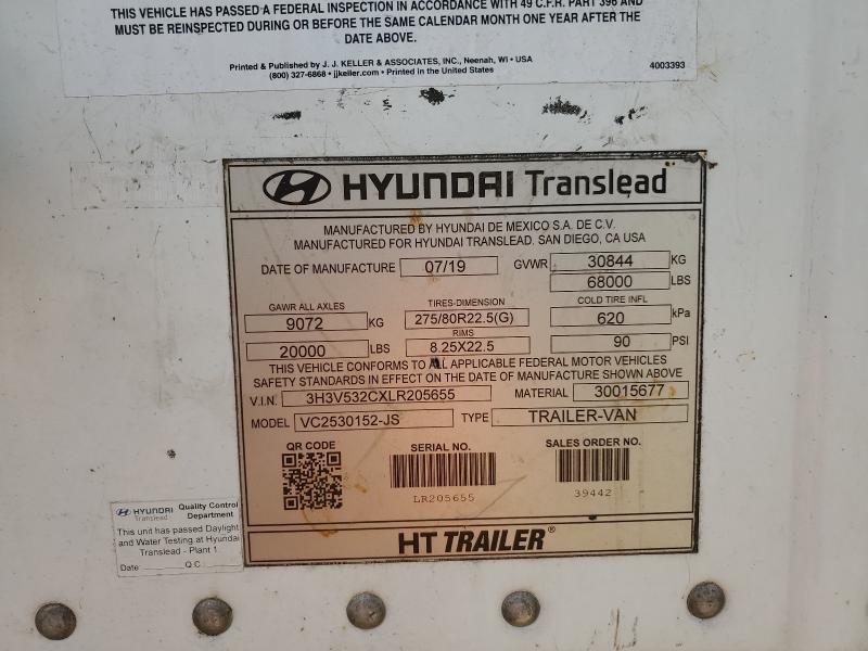 2020 Hyundai Translead Inc Trailers მანქანა იყიდება აუქციონზე, vin: 3H3V532CXLR205655, აუქციონის ნომერი: 47751386