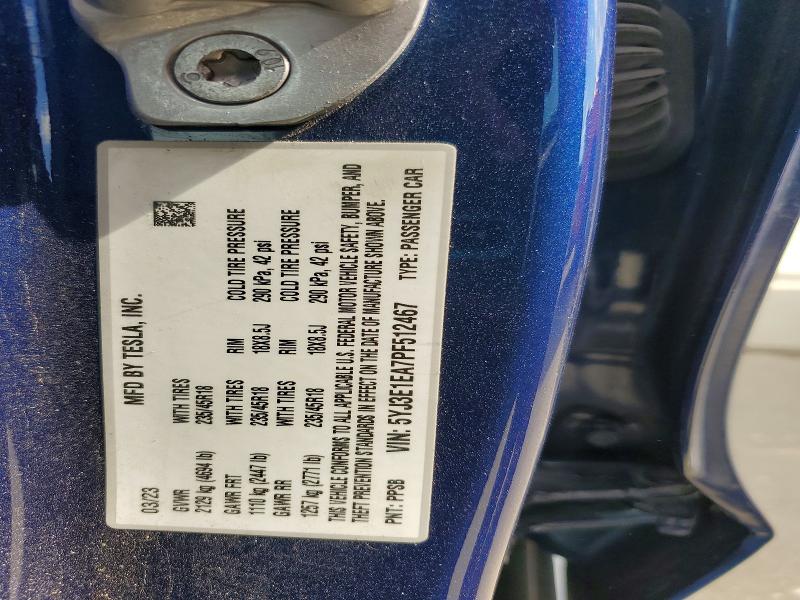 41808036 :رقم المزاد ، 5YJ3E1EA7PF512467 vin ، 2023 Tesla Model 3 مزاد بيع