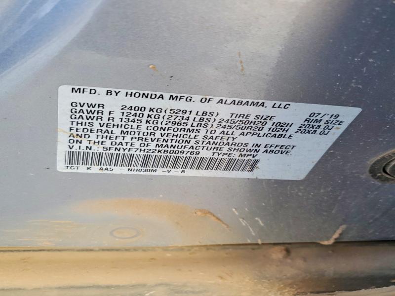 Aukcja sprzedaży 2019 Honda Passport, vin: 5FNYF7H22KB009769, numer aukcji: 47962366