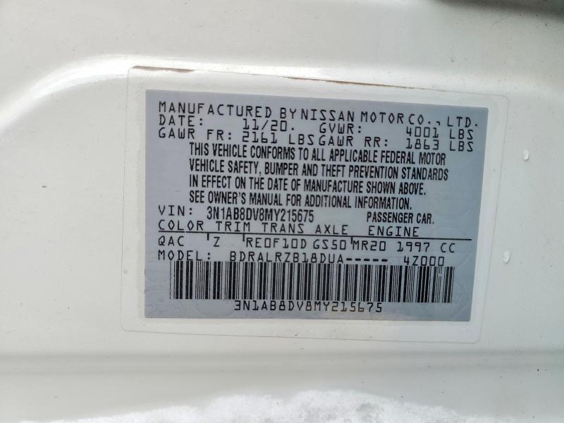 2021 Nissan Sentra მანქანა იყიდება აუქციონზე, vin: 3N1AB8DV8MY215675, აუქციონის ნომერი: 46179696