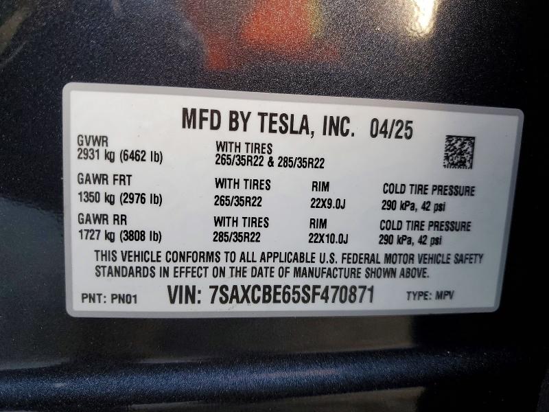 Продаж на аукціоні авто 2025 Tesla Model X, vin: 7SAXCBE65SF470871, номер лоту: 79428725