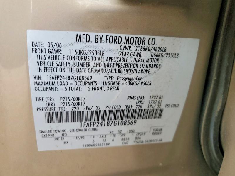 Продажа на аукционе авто 2007 Ford Five Hundred, vin: 1FAFP24187G108569, номер лота: 47660496