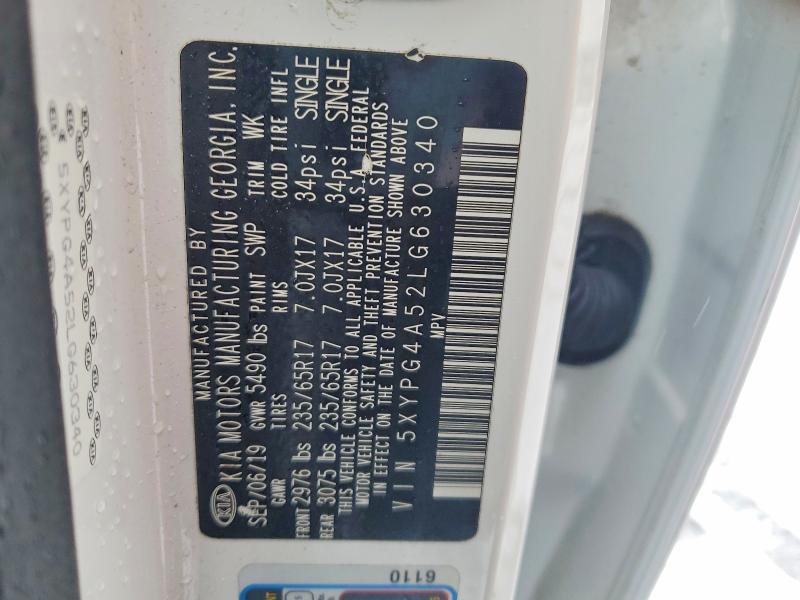 46890526 :رقم المزاد ، 5XYPG4A52LG630340 vin ، 2020 Kia Sorento مزاد بيع