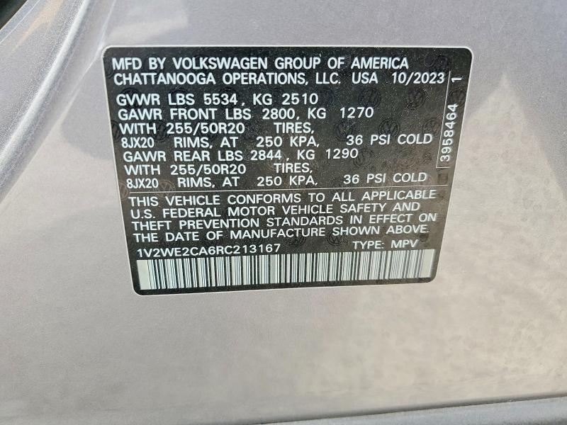 48053676 :رقم المزاد ، 1V2WE2CA6RC213167 vin ، 2024 Volkswagen Atlas Cross Sport مزاد بيع