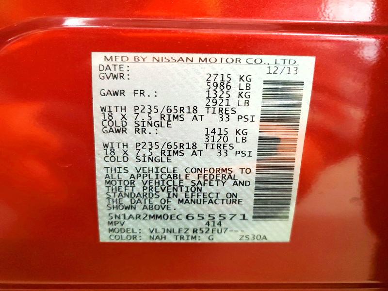 Продаж на аукціоні авто 2014 Nissan Pathfinder, vin: 5N1AR2MM0EC655571, номер лоту: 46808486