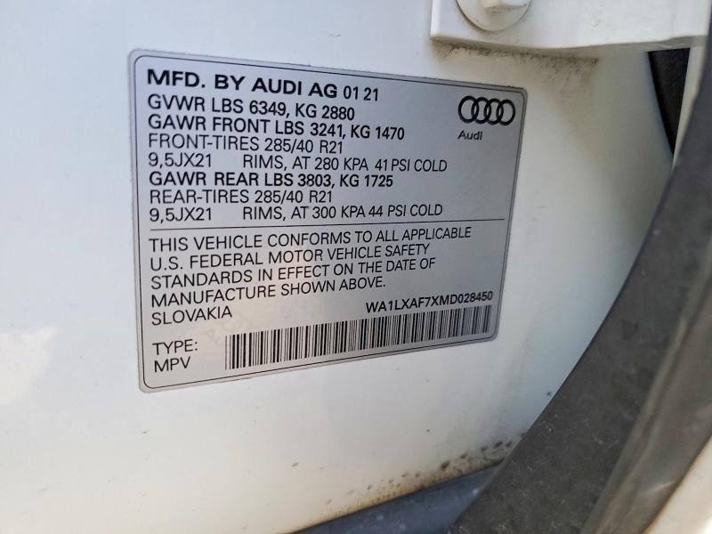 Продажа на аукционе авто 2021 Audi Q7, vin: WA1LXAF7XMD028450, номер лота: 79807815