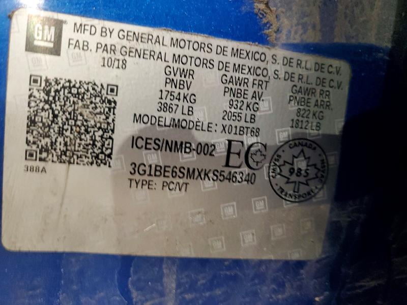 Aukcja sprzedaży 2019 Chevrolet Cruze, vin: 3G1BE6SMXKS546340, numer aukcji: 41692336