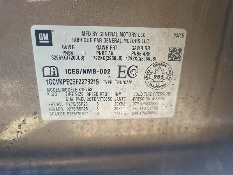 78214235 :رقم المزاد ، 1GCVKPEC5FZ278215 vin ، 2015 Chevrolet Silverado مزاد بيع