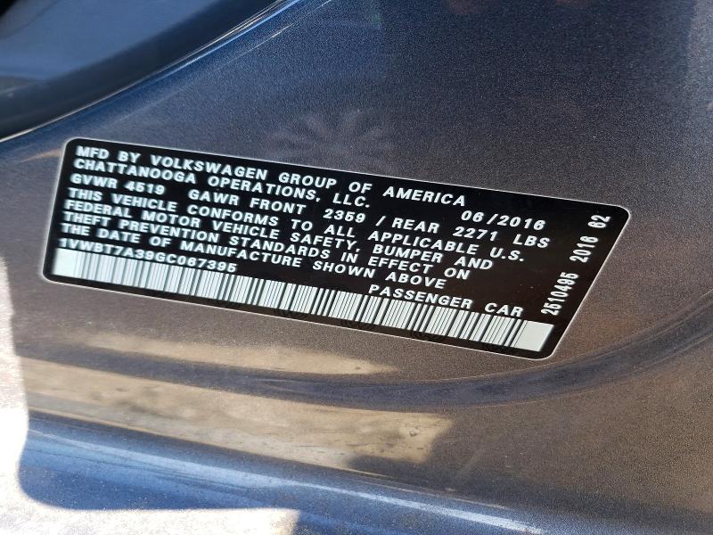 Продаж на аукціоні авто 2016 Volkswagen Passat, vin: 1VWBT7A39GC067395, номер лоту: 47411336