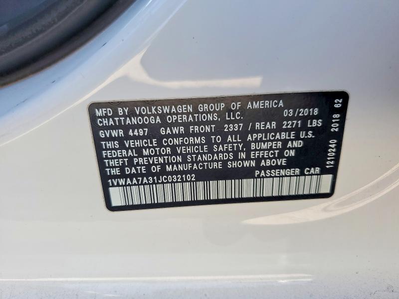 Aukcja sprzedaży 2018 Volkswagen Passat, vin: 1VWAA7A31JC032102, numer aukcji: 79915785