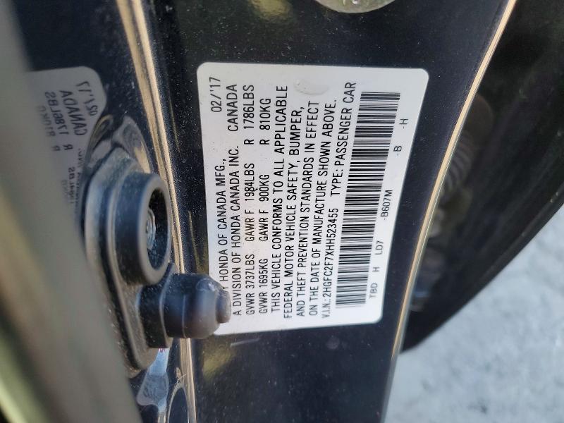 Продаж на аукціоні авто 2017 Honda Civic, vin: 2HGFC2F7XHH523455, номер лоту: 46882206