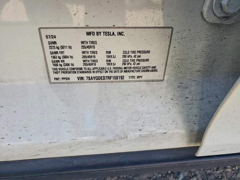 2024 Tesla Model Y მანქანა იყიდება აუქციონზე, vin: 7SAYGDED7RF158192, აუქციონის ნომერი: 79806055