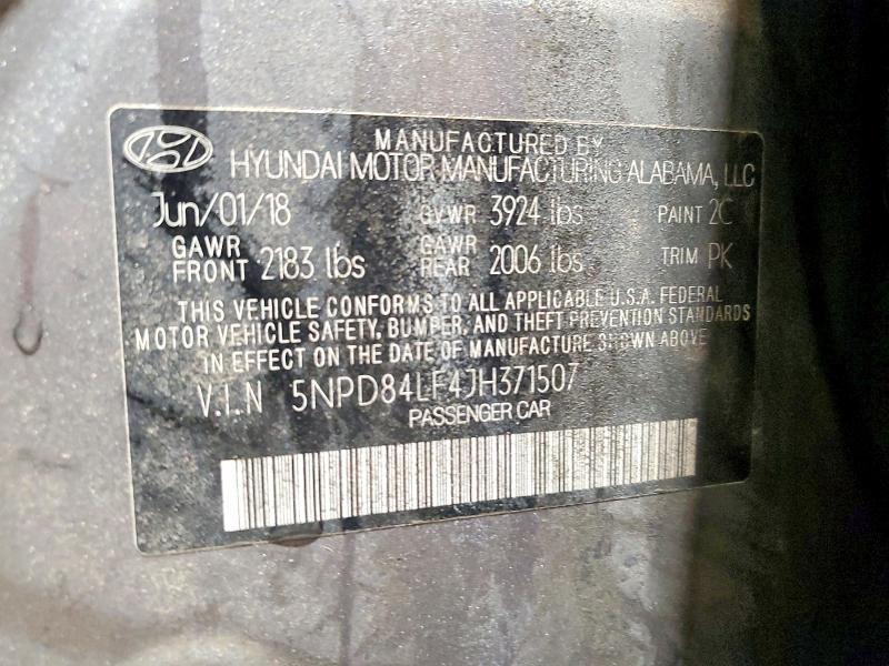 79730615 :رقم المزاد ، 5NPD84LF4JH371507 vin ، 2018 Hyundai Elantra مزاد بيع