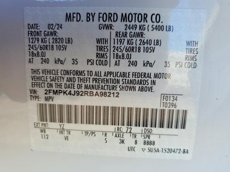 Продажа на аукционе авто 2024 Ford Edge, vin: 2FMPK4J92RBA98212, номер лота: 46842476