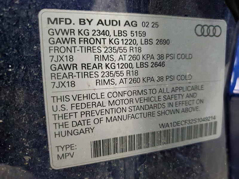 Продажа на аукционе авто 2025 Audi Q3, vin: WA1DECF32S1049214, номер лота: 47876476
