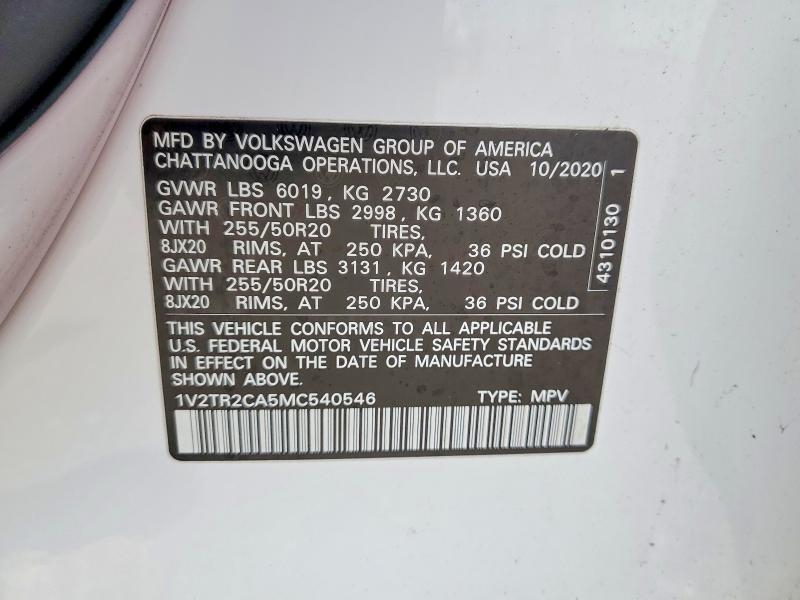Aukcja sprzedaży 2021 Volkswagen Atlas, vin: 1V2TR2CA5MC540546, numer aukcji: 48175806