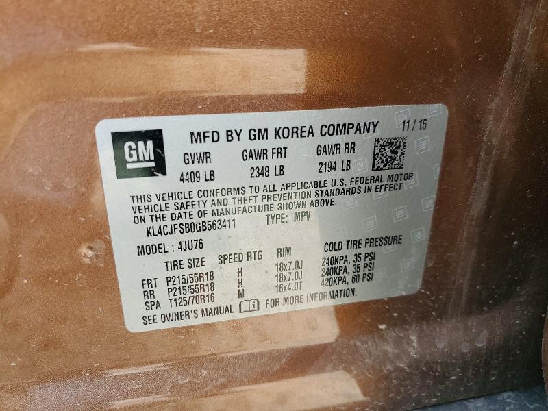 Auction sale of the 2016 Buick Encore, vin: KL4CJFSB0GB563411, lot number: 47714346