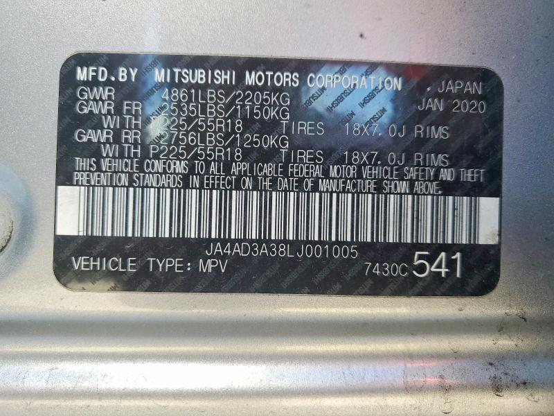 Продаж на аукціоні авто 2020 Mitsubishi Outlander, vin: JA4AD3A38LJ001005, номер лоту: 47181156