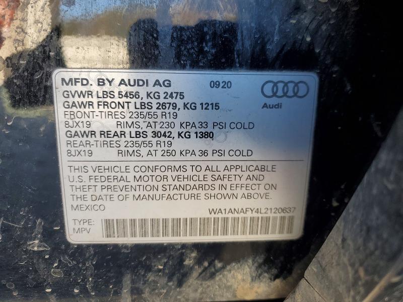 2020 Audi Q5 მანქანა იყიდება აუქციონზე, vin: WA1ANAFY4L2120637, აუქციონის ნომერი: 45862656