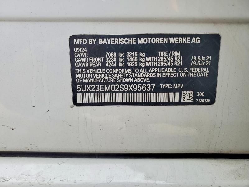 2025 Bmw X7 მანქანა იყიდება აუქციონზე, vin: 5UX23EM02S9X95637, აუქციონის ნომერი: 46186326