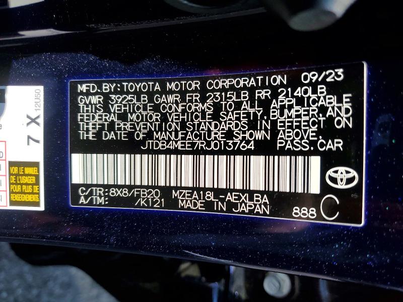 Auction sale of the 2024 Toyota Corolla, vin: JTDB4MEE7RJ013764, lot number: 47081086