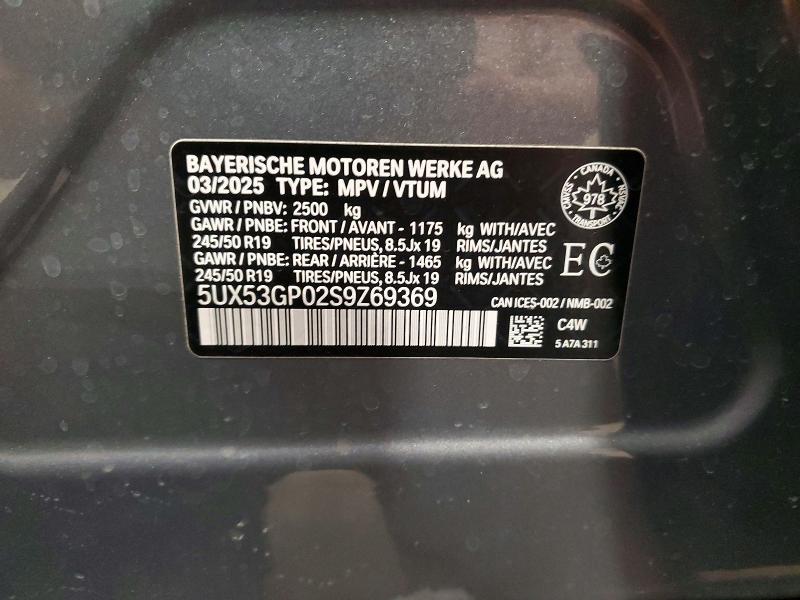 2025 Bmw X3 მანქანა იყიდება აუქციონზე, vin: 5UX53GP02S9Z69369, აუქციონის ნომერი: 78787715