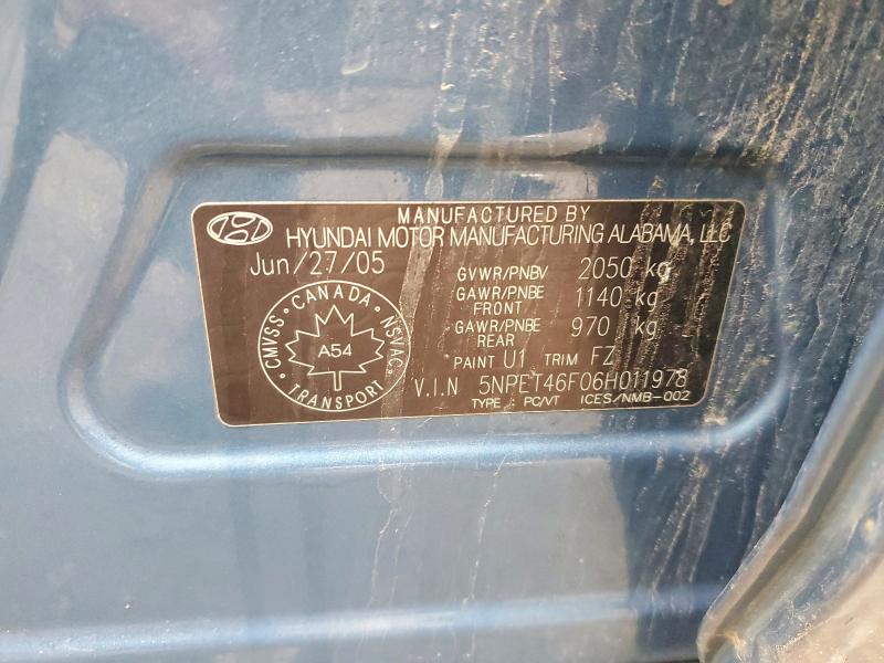 Aukcja sprzedaży 2006 Hyundai Sonata, vin: 5NPET46F06H011978, numer aukcji: 79074715