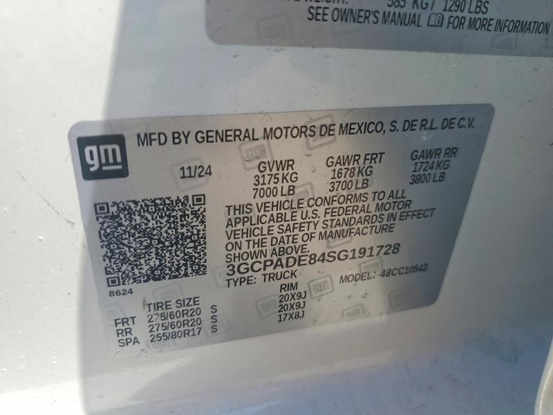 53629776 :رقم المزاد ، 3GCPADE84SG191728 vin ، 2025 Chevrolet Silverado مزاد بيع
