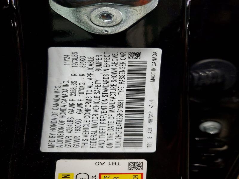 47421926 :رقم المزاد ، 2HGFE4F82SH315981 vin ، 2025 Honda Civic مزاد بيع