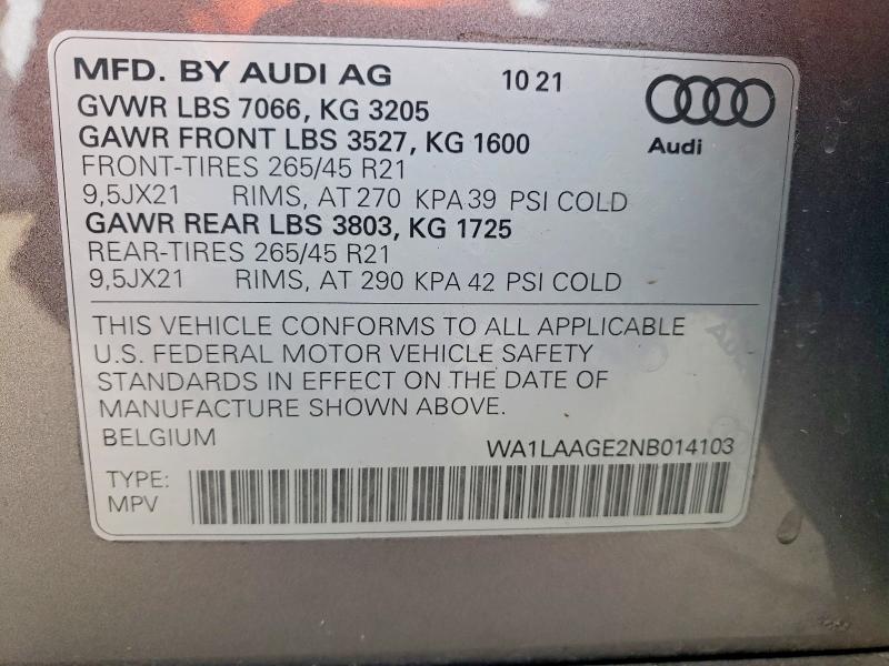 Aukcja sprzedaży 2022 Audi E-tron, vin: WA1LAAGE2NB014103, numer aukcji: 47213456