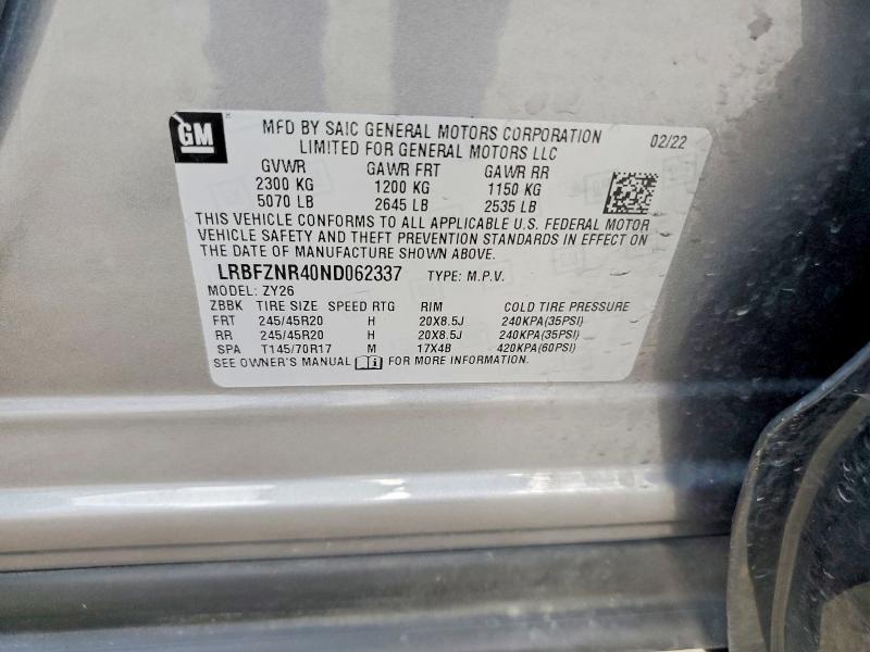 41918256 :رقم المزاد ، LRBFZNR40ND062337 vin ، 2022 Buick Envision مزاد بيع