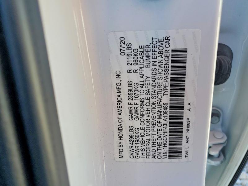 Aukcja sprzedaży 2020 Honda Accord, vin: 1HGCV1F43LA109485, numer aukcji: 46318736