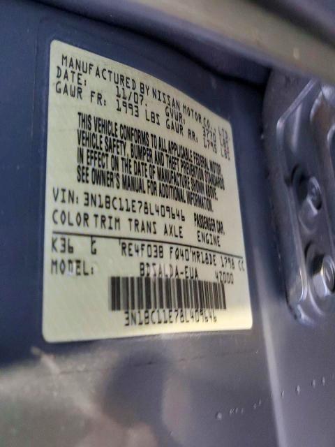 2008 Nissan Versa მანქანა იყიდება აუქციონზე, vin: 3N1BC11E78L409646, აუქციონის ნომერი: 79608065