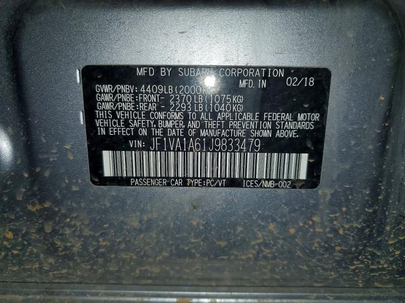Продаж на аукціоні авто 2018 Subaru Wrx, vin: JF1VA1A61J9833479, номер лоту: 47422686