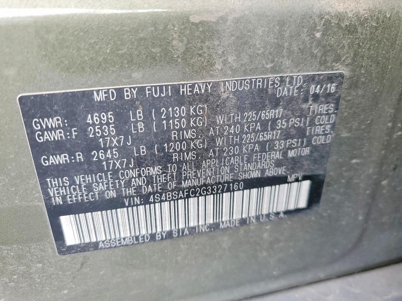 Aukcja sprzedaży 2016 Subaru Outback, vin: 4S4BSAFC2G3327160, numer aukcji: 47418916