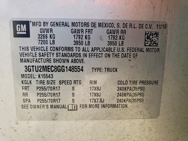 Aukcja sprzedaży 2016 Gmc Sierra, vin: 3GTU2MEC8GG148554, numer aukcji: 46360236