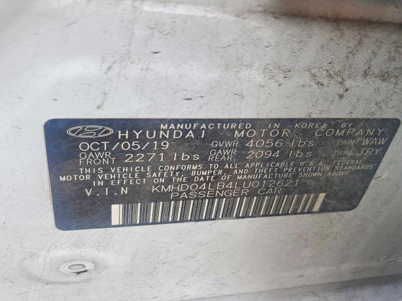 2020 Hyundai Elantra მანქანა იყიდება აუქციონზე, vin: KMHD04LB4LU012621, აუქციონის ნომერი: 45654456